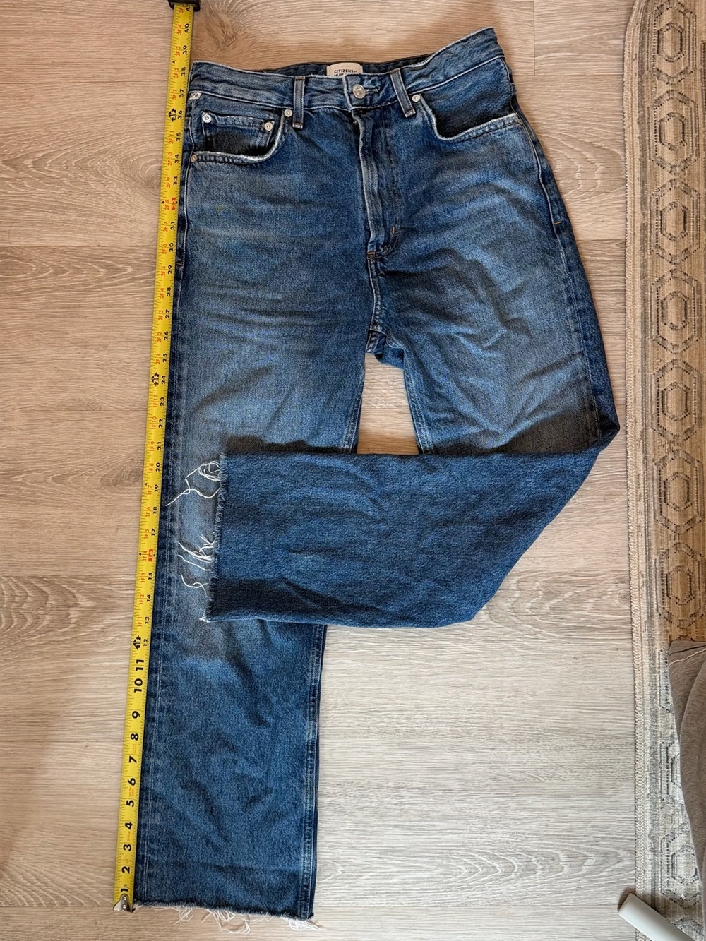Citizens Of Humanity Dark Blue Straight Jeans with Frayed Hem